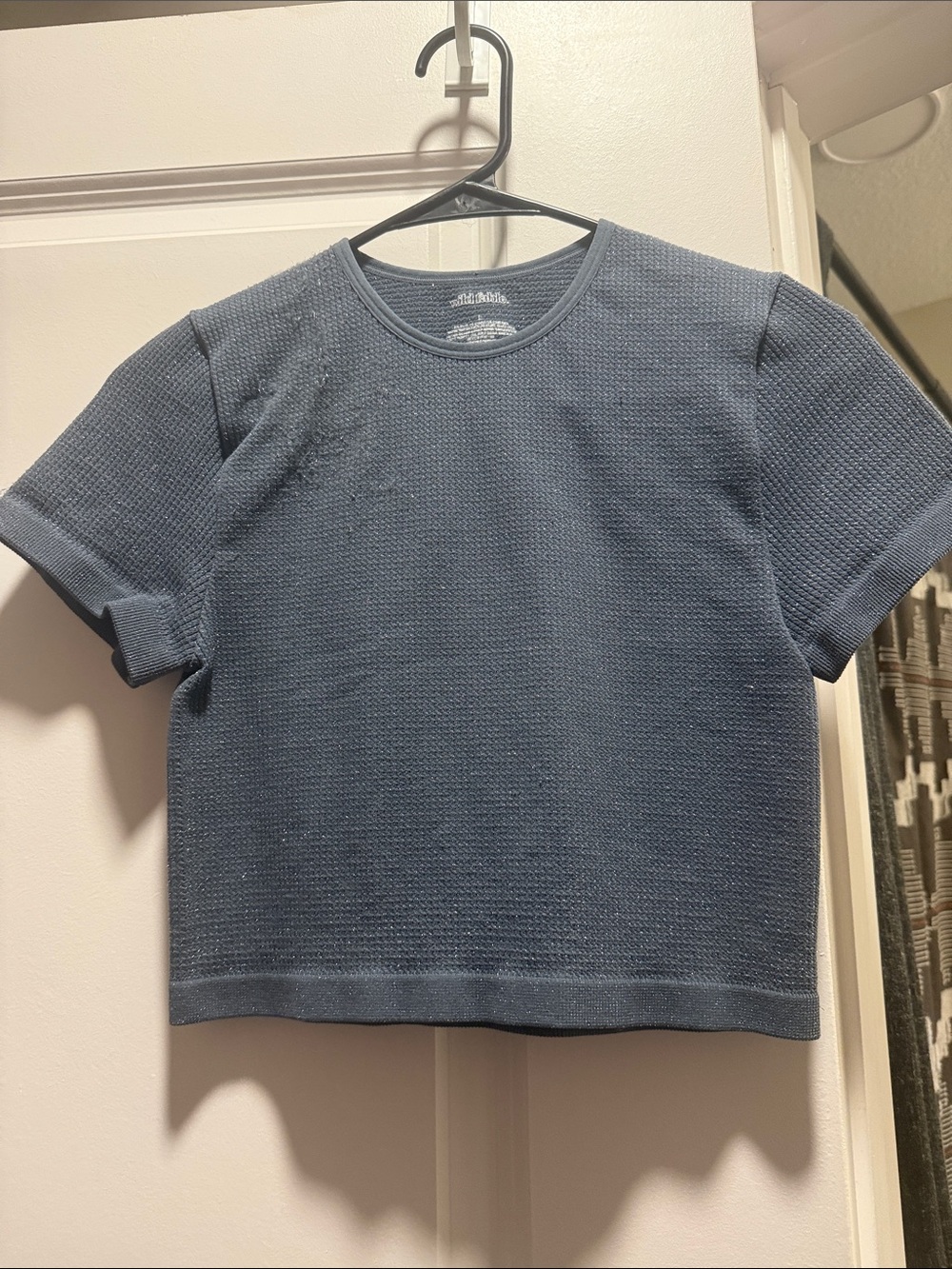 Textured Short Sleeve Boxy Top in Slate Blue with sparkles